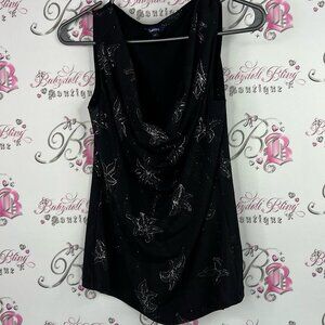 Reitmans tank top sparkly glitter flowers y2k scoop neck Black Floral Tank Top
